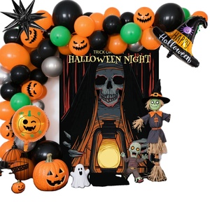 Nouvelle <span class=keywords><strong>série</strong></span> Halloween : Ensemble de ballons de fête noirs et oranges, toile de fond et décorations à thème pour Halloween - Product Image 1