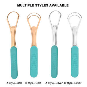 Sıcak satış çift katmanlı dil kazıyıcı paslanmaz çelik dil temizleyici ile silikon kolu ağız bakımı aracı kötü nefes azaltmak - Product Image 6