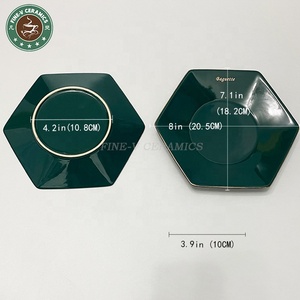 Quantité personnalisée blanc vert octogone hexagone trovirens porcelaine plat assiettes en céramique avec bordure dorée pour Restaurant - Product Image 6