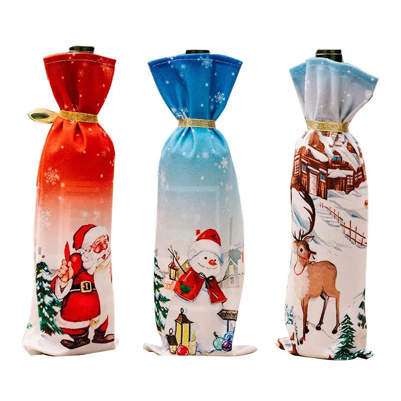 Christmas Decorative Articles Wine Bottle Cover Super Soft Cloth Print Cartoon Santa Claus Red Wine Bottle Cover Champagne