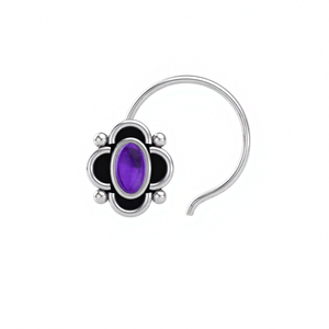 Indian Mores 925 <b>Sterling</b> <b>Silver</b> Natural Amethyst Oval <b>Nose</b> Pin Cup Setting Stud Delicate Boutique Jewelry for Women Girls - Product Image 1
