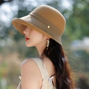 Patchwork Breathable Raffia Straw Hat Rolled Edge <b>Sunscreen</b> Fisherman Hat Travel Vacation Sun Hat - Product Image 4