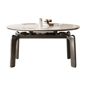 Ensemble table et chaises de salle à manger en bois massif moderne avec <span class=keywords><strong>plaque</strong></span> tournante multifonctionnelle à <span class=keywords><strong>induction</strong></span> rétractable - Product Image 5