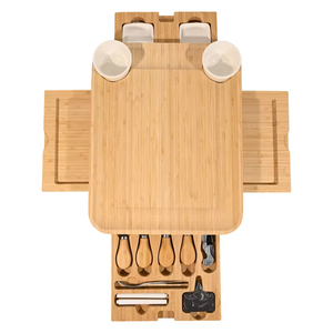 Planche à charcuterie en bois avec ensemble de couteaux pour apéritifs, plateau à fromage en bambou de grande taille avec outils à fromage - Product Image 2