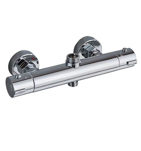 Miscelatore <span class=keywords><strong>Doccia</strong></span> Termostatico a Doppia Maniglia in Ottone Cromato Lucido con Getto Morbido, Montaggio a Parete e Valvola in Ceramica - Product Image 1