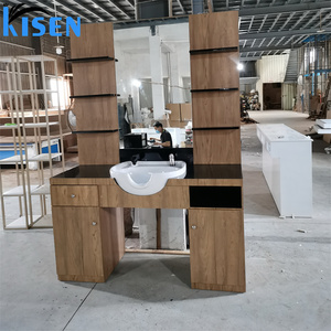 Mueble de peluquería KISEN con espejo, gabinete con lavabo blanco y almacenamiento para salón de belleza - Product Image 6