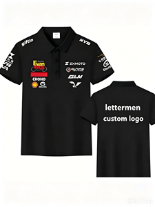 Polo de sport automobile tendance Y2K, personnalisable avec impression de logo sponsor complet, uniforme de course bicolore pour jeunes motards - Product Image 1