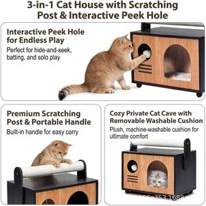 Cama para gatos cerrada, cama para gatos multifuncional estilo radio, cama para gatos resistente a arañazos, suministros multifuncionales para gatos - Product Image 4