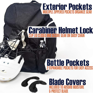 Skate Boot Bag Backpack with Blade Covers Carabiner Helmet Lock Daisy <b>Chain</b> Air Vents Bottle Pockets Fits Mens Size 14 Ice - Product Image 3