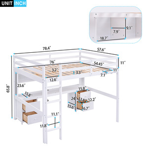 Lit de dortoir avec bureau et étagère, rangement blanc pour chambre à coucher, enfants, adultes, personnes âgées - Product Image 4