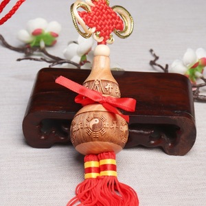 Peach Wood Gourd Car Pendant Red Tassel Ornament For Car Interior Decoration - Product Image 3