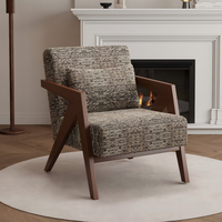 Fauteuil d'appoint en bois massif de style moderne du milieu du siècle, revêtu de tissu en lin, pour salon, fauteuil de détente individuel