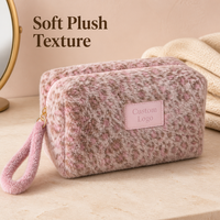 Sac cosmétique en peluche imprimé léopard OEM pour femme, pochette de maquillage portable, sac de rangement de voyage pour articles de toilette, sac de mode pour femmes, vente en gros
