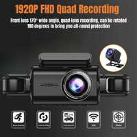 Caméra de Voiture Dashcam WiFi 360 Multifonction avec Enregistrement Avant et Arrière, 4 Canaux FHD 1080p, 4 Lentilles, Moniteur de Stationnement pour Taxi et Vision Nocturne