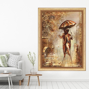 Peinture sur <span class=keywords><strong>toile</strong></span> de portrait doré, <span class=keywords><strong>couple</strong></span> marchant sous la pluie, art abstrait moderne, affiche, image <span class=keywords><strong>personnalisée</strong></span> - Product Image 6