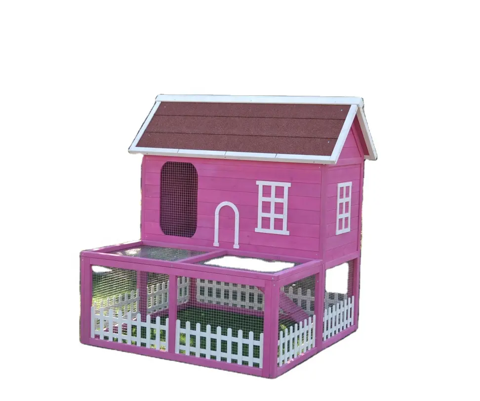 Casa de coelho de dois andares em madeira de cor agradável