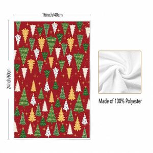 Christmas Tree Hand Ultra Soft Red <b>Bath</b> Kitchen Bathroom Towel Washcloths Highly Absorbent Guest Shower Towels - Product Image 2