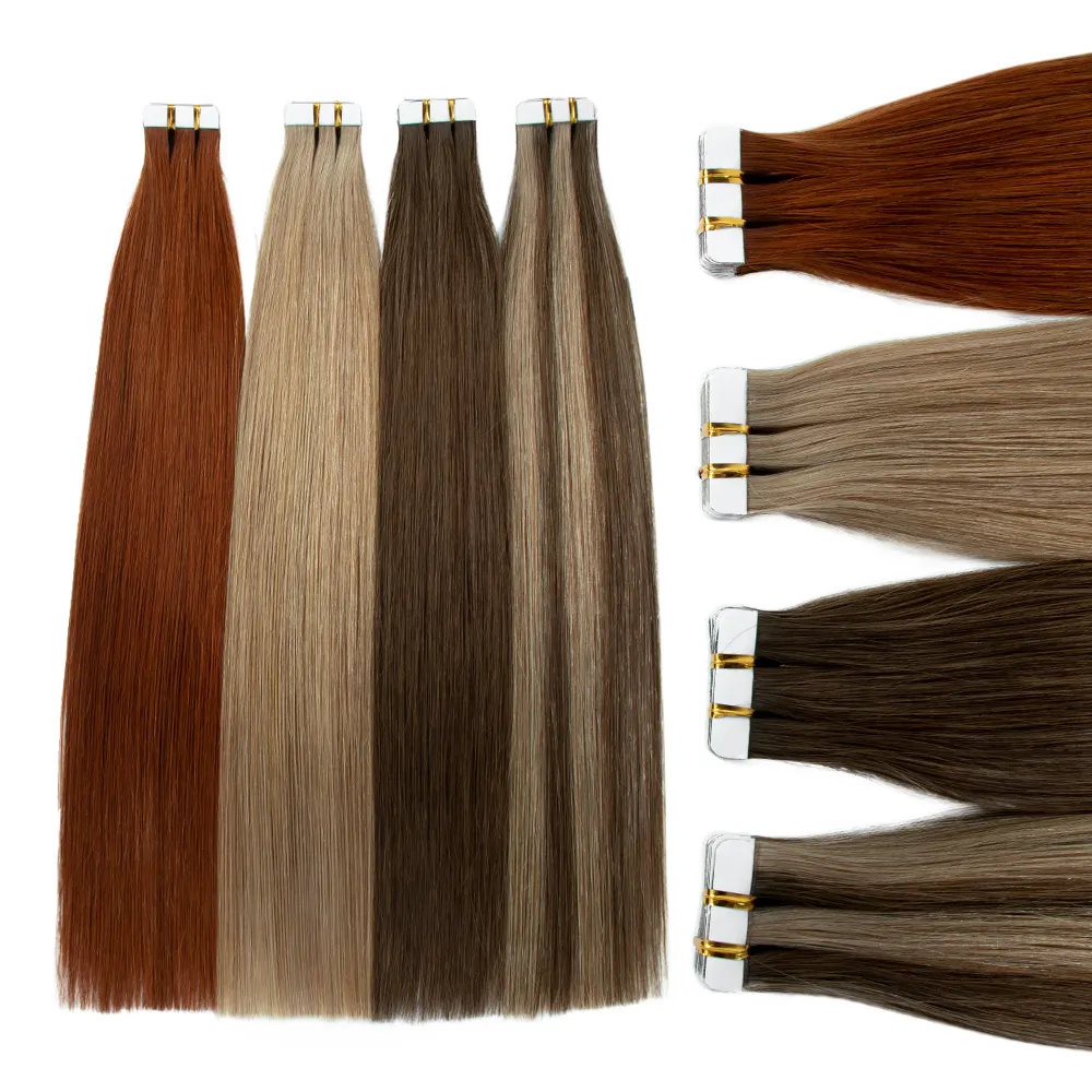 Wholesale Russian Natural Remy hair Tape in Hair Extensions Human Double Drawn Tape Hair Extension