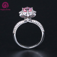 Élégante Bague Fleur en Moissanite Ronde Taille Brillant pour Femme, en Argent 925, Blanc et Rose, 1 Carat, Idéale pour les Cadeaux