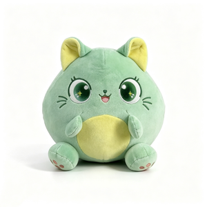 ตุ๊กตาแมวสีเขียวทรงกลมแบบกำหนดเองได้ พร้อมดวงตาดาววิบวับและท้องสีขาว ตุ๊กตาแมวน่ารักสีเขียวพร้อมดวงตาดาวปักลาย - Product Image 1