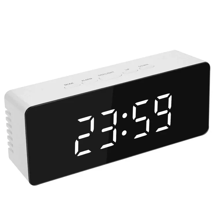 Reloj Despertador con pantalla LED, luces nocturnas, calendario de temperatura, función de repetición, cargador USB, reloj de mesa con espejo Digital para Decoración