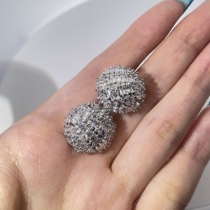 Pendientes de Bola con Circonita Cúbica Blanca, Corte Esmeralda, Chapados en Oro, Clásicos y Modernos de Tianyu Gems para Mujer - Product Image 1