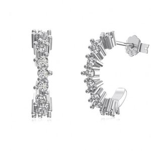 Dylam Statement Design <b>Solid</b> Sterling <b>Silver</b> Hypoallergenic Jewelry 5A Diamond Zircon Half <b>Hoop</b> C-shaped Stud <b>Earrings</b> Jewellery - Product Image 1