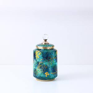 Jarrón de Cerámica con Diseño de Hojas Verdes y Flores, Estilo Moderno de la Corte China, para Decoración del Hogar, Dormitorio o Pasillo - Product Image 4