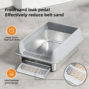 스테인리스 스틸 초대형 반폐쇄형 탑인 타입 방수 높은 펜스 뚜껑 고양이 화장실 직사각형 쉬운 청소 - Product Image 2