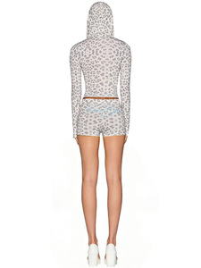 Novedades de Verano: Conjunto Casual de Dos Piezas para <span class=keywords><strong>Mujer</strong></span>, Top Corto con Capucha, Manga Larga y Cremallera, Estampado de Moda, y Shorts de Cintura Baja - Product Image 6