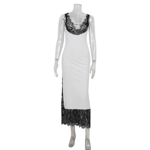 <span class=keywords><strong>Robe</strong></span> longue élégante blanche sans manches avec <span class=keywords><strong>dentelle</strong></span> <span class=keywords><strong>noire</strong></span>, vêtements d'été pour femmes, robes d'été 2026 - Product Image 3