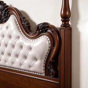 Victorian King Size Upholstered Bed Frame with Faux Leather Tufted Headboard and Mahogany Wood Frame - Product Image 2