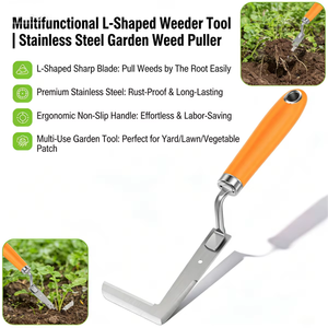 Stainless steel <b>gap</b> weeding tool L-shaped multi-purpose garden hand tool used for clearing weeds in yards terraces and lanes - Product Image 6