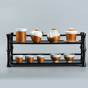 Bamboo Tea <b>Shelf</b> Antique Display Rack <b>Desktop</b> Storage Rack Multifunctional Master Cup Rack Living Room Tableware Stand - Product Image 4