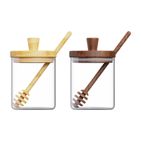 Pot à miel sans plastique avec cuillère en bois, couvercle en bois d'acacia, pot à miel en verre pour le rangement en cuisine, distributeur de sirop durable