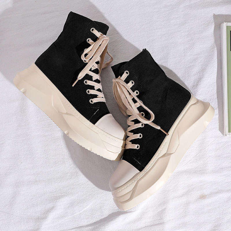 2022 Spring Leather Canvas High Top Sneakers Women and Men Shoes Ladies Trainers Vulcanized Footwear