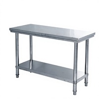 Mesa de Trabajo de Dos Niveles con Patas de Tubo, Acabado Mate Cepillado de Acero Inoxidable para Cocina Comercial, Capacidad de Carga de 300 kg/m