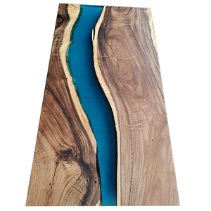 Home furniture clear blue resin dining table art real wood live edge river epoxy resin table with cheap price