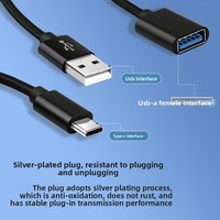 Kabel Adaptor CarPlay OTG untuk Mobil, Stok Pabrik Langsung, Tipe-C USB-A Female-ke-Male, Bahan Anyaman, Pengisian Cepat