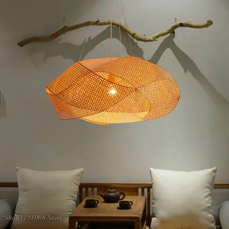 Yeni çin bambu hasır Rattan bulut gölge kolye ışık japon Tatami LED asılı lamba tasarım Plafon parlaklık dekor Luminaria