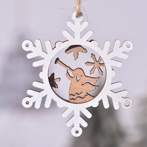 Adornos navideños de madera 3D huecos, cortados con láser, decoraciones colgantes para árbol, estilo rústico, diseño de campana, copo de nieve, ciervo y casa. - Product Image 4