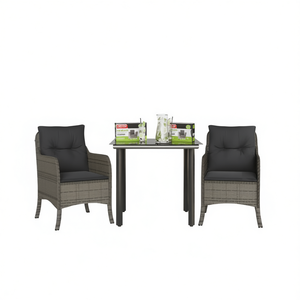 Ensemble de salle à manger de jardin Tidio 2 places en polyrotin gris, mobilier d'extérieur durable au design contemporain - Product Image 1