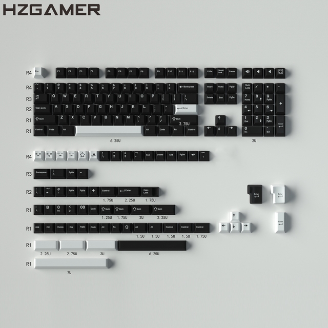 HZGAMER ISO/ANSI Layout PBT Cherry Profile Keycap Set, Mechanical Keyboard BW Double Shot Keycaps