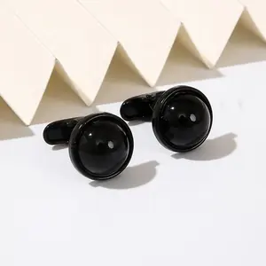 중국에서 만든 하이 엔드 디자인 남성용 커프스 링크 합금 라운드 패션 블랙 보석 커프스 단추