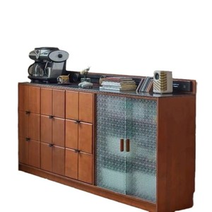 Retro Solid Wood <b>Sideboard</b> With <b>Storage</b> Drawers And Glass Doors For Living Room Or Entryway - Product Image 5