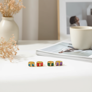 Orecchini a Cerchio in Acciaio Inossidabile con Design a Goccia d'Olio, Gioielli alla Moda per Donne, Set di 12 Pezzi in Metallo Colorato con Intarsi - Product Image 3