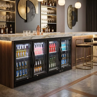 Refrigerador Premium Bajo Mostrador con 3 Puertas de Vidrio, Enfriador de Bebidas Negro para Cafetería, Discoteca, con Luz LED