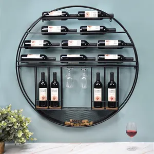 Round Custom Corner Hanging Rustic Floor To Ceiling Tabletop Commercial Metal Wall Mounted Wine Racks Holder With Glass Holder