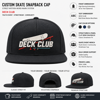 Casquette Snapback à faible MOQ avec broderie graphique Urban Deck, échantillonnage rapide pour les vendeurs de mode jeunesse avec marque privée