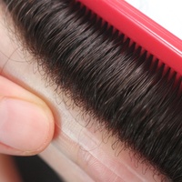Toupet de cheveux humains indiens en stock avec base en peau poly mince 6 "longueur 28mm vague 100% densité
